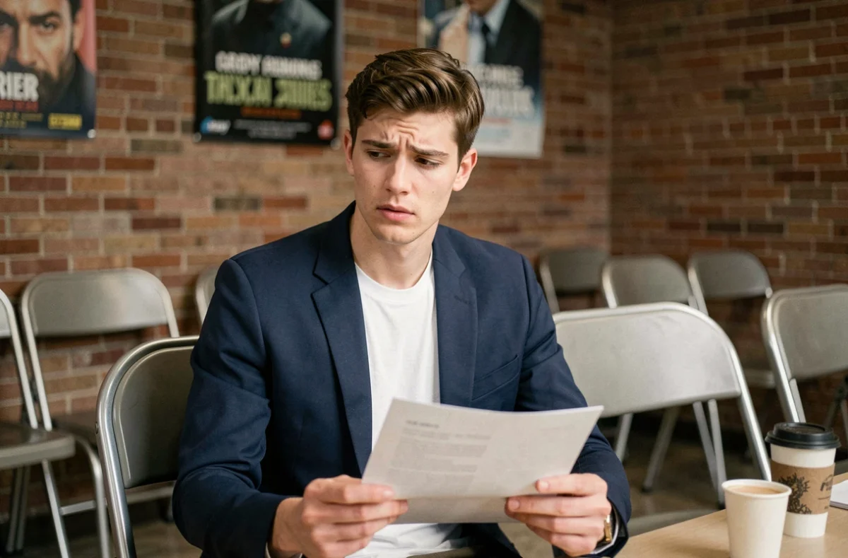 Jeune acteur en attente lors d'un casting cinématographique pour un rôle de super-héros en 2026