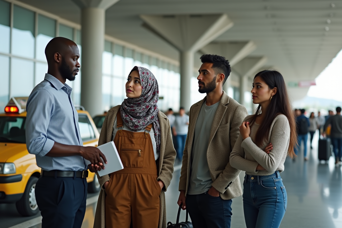 Quatre adultes de différentes origines à l'aéroport