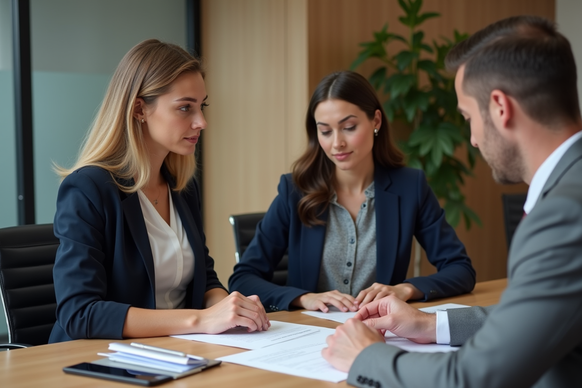 Jeune femme écoutant un notaire lors d
