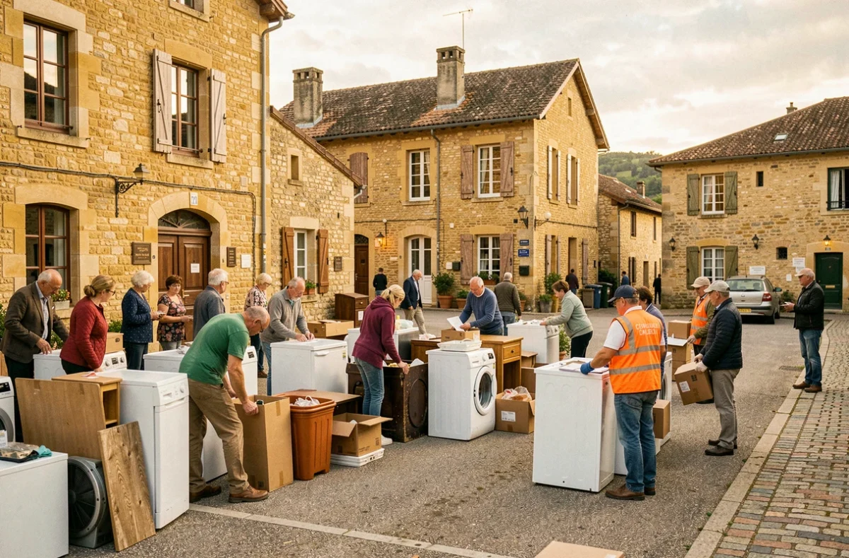 Collecte communautaire de déchets encombrants dans un village de la Beaujolais Pierres Dorées