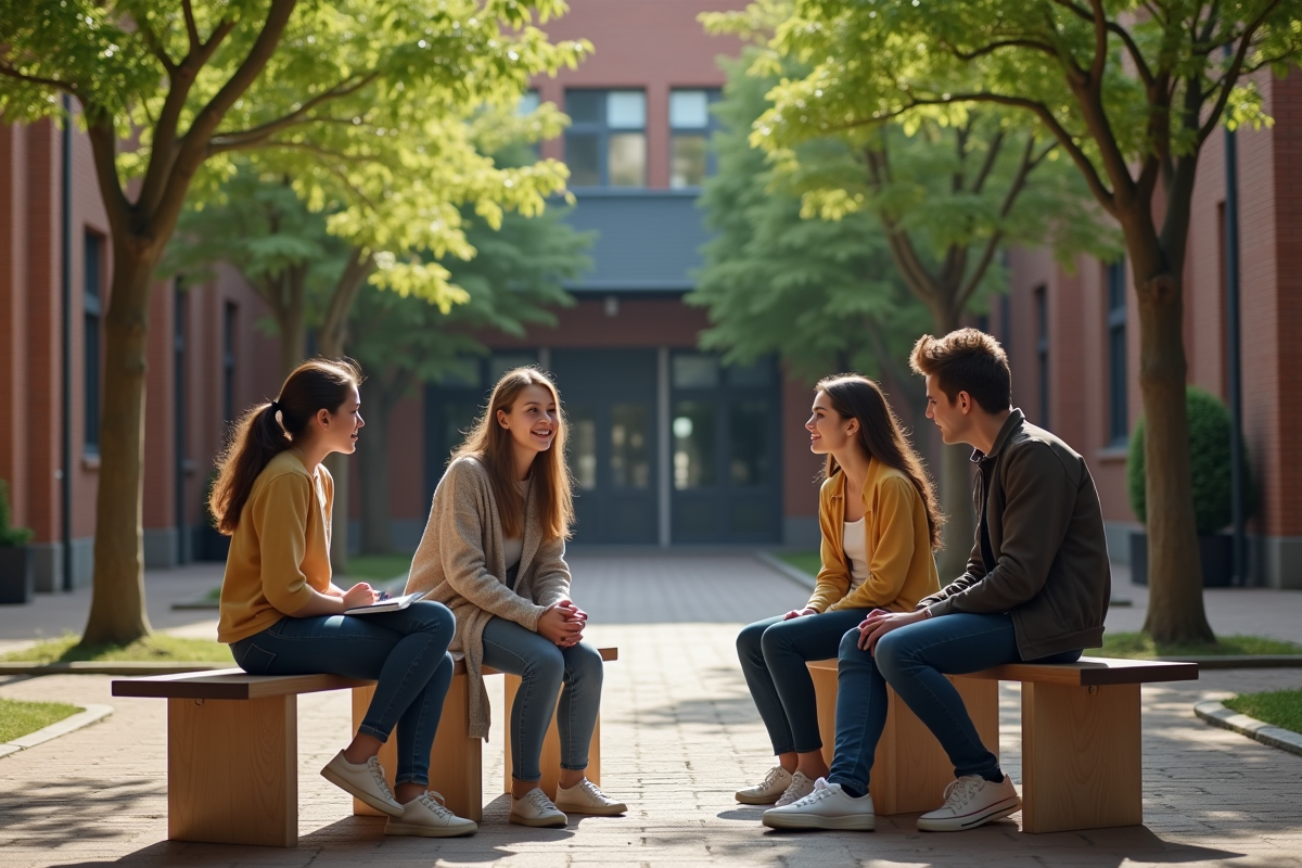 Jeunes en débat en plein air dans la cour du lycée