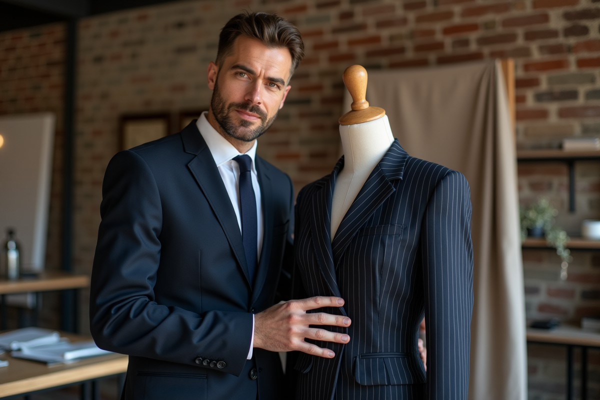 Designer mode homme en atelier avec création mode