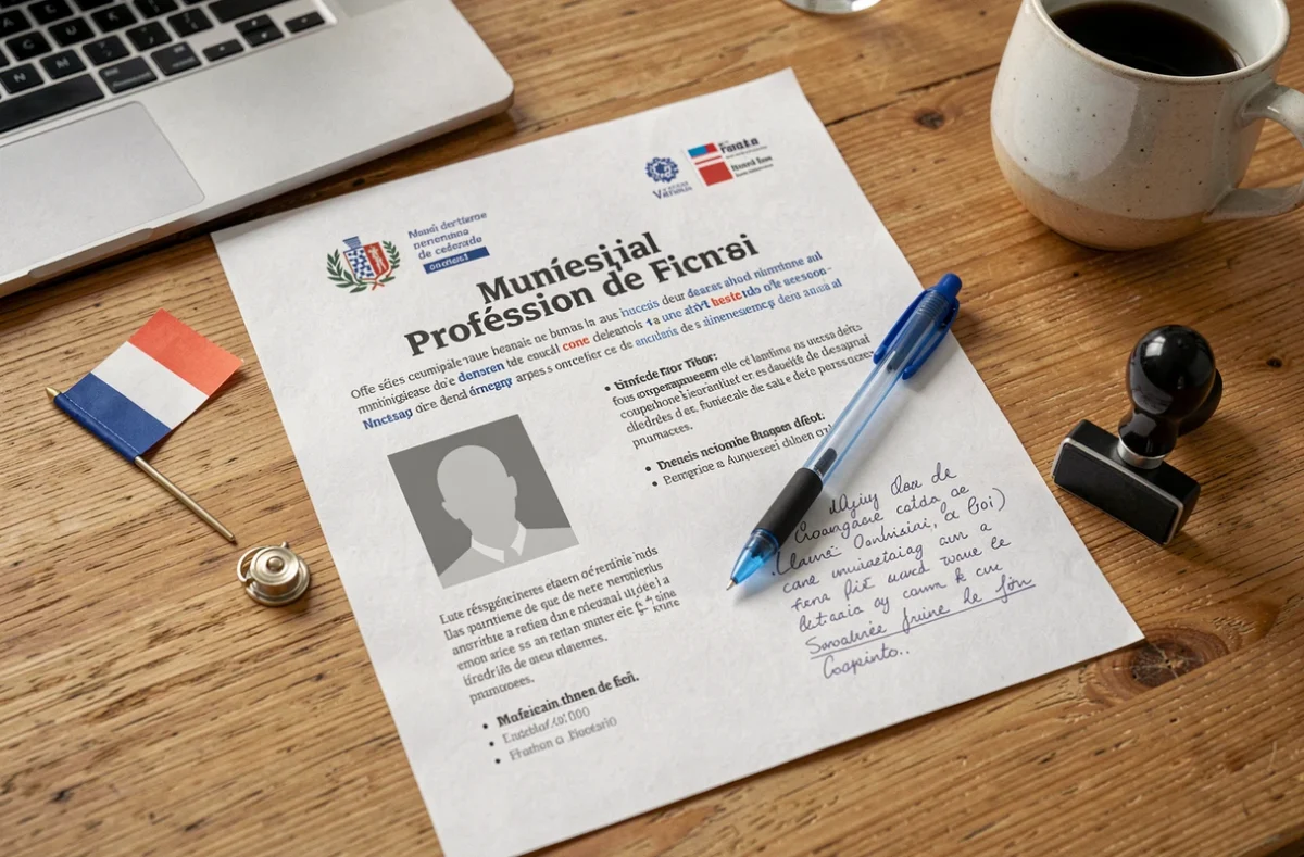 Document officiel de profession de foi pour les élections municipales 2026 avec annotations manuscrites