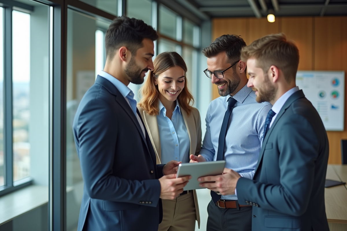 Equipe de professionnels discutant autour d