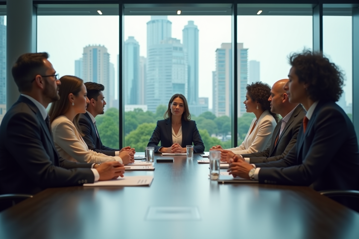 Groupe de professionnels en réunion dans un bureau moderne