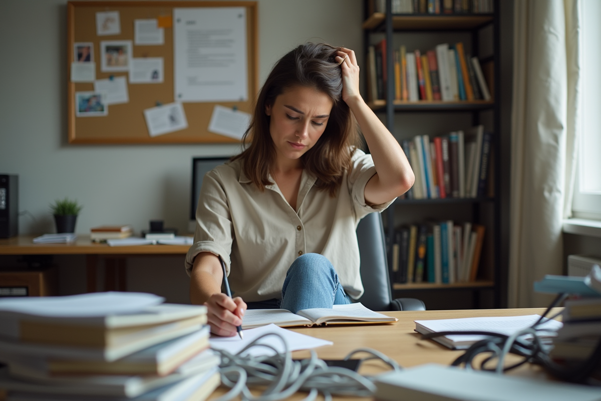 Jeune femme frustrée dans un bureau désordonné