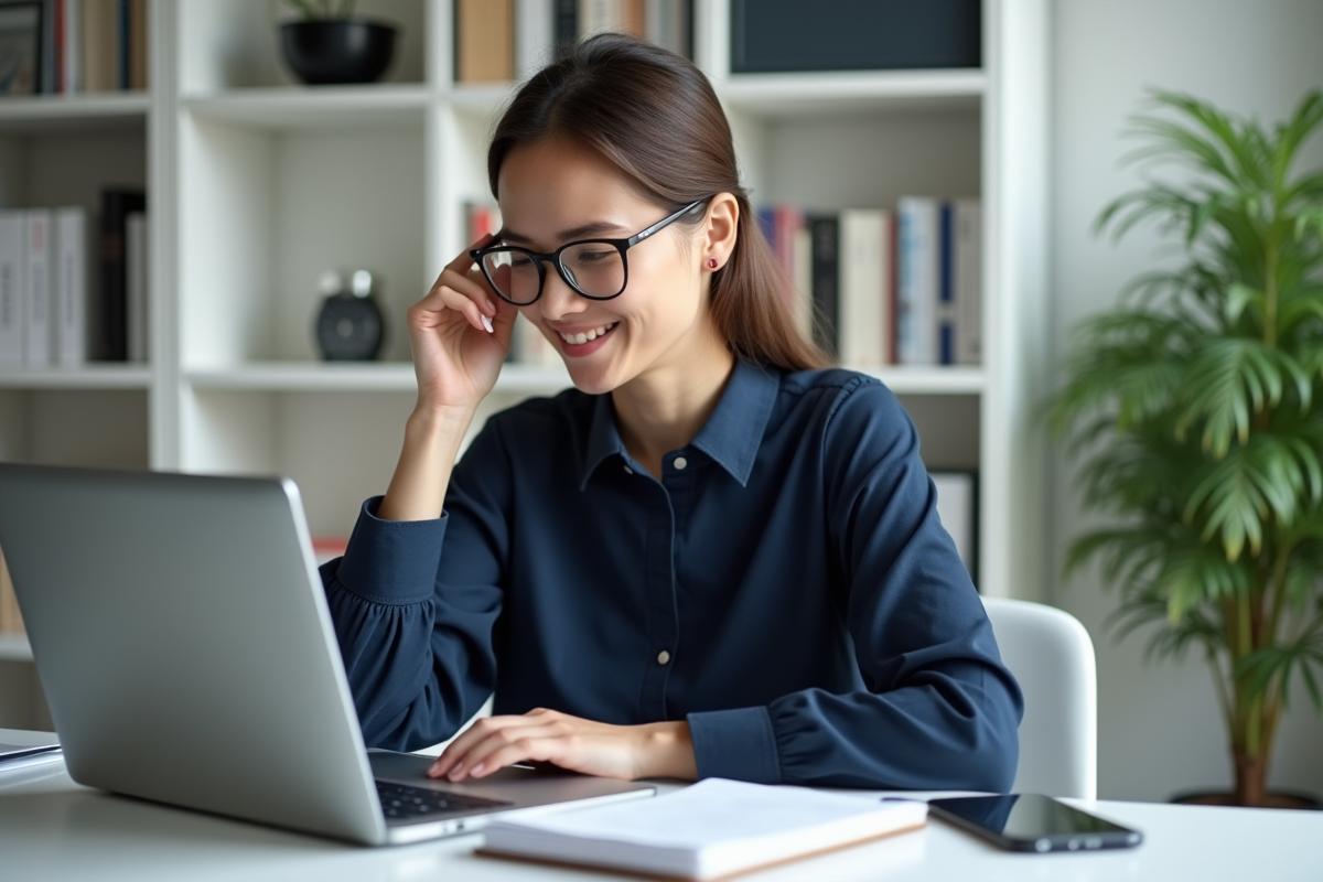 Jeune femme professionnelle au bureau avec ordinateur