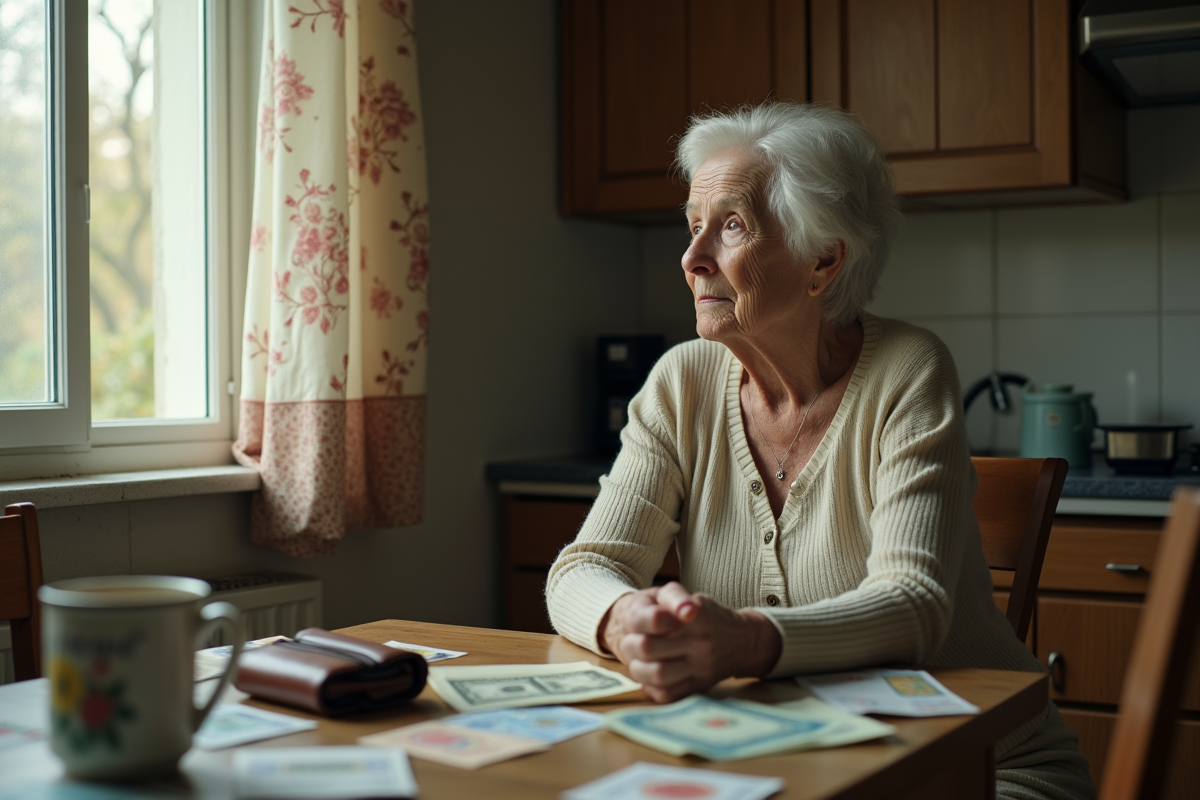 Femme agee regardant ses factures
