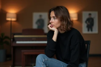 Femme française en studio de musique contemplative
