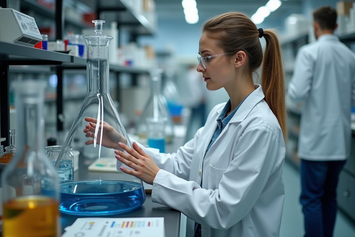 Jeune femme scientifique ajustant un réacteur en laboratoire