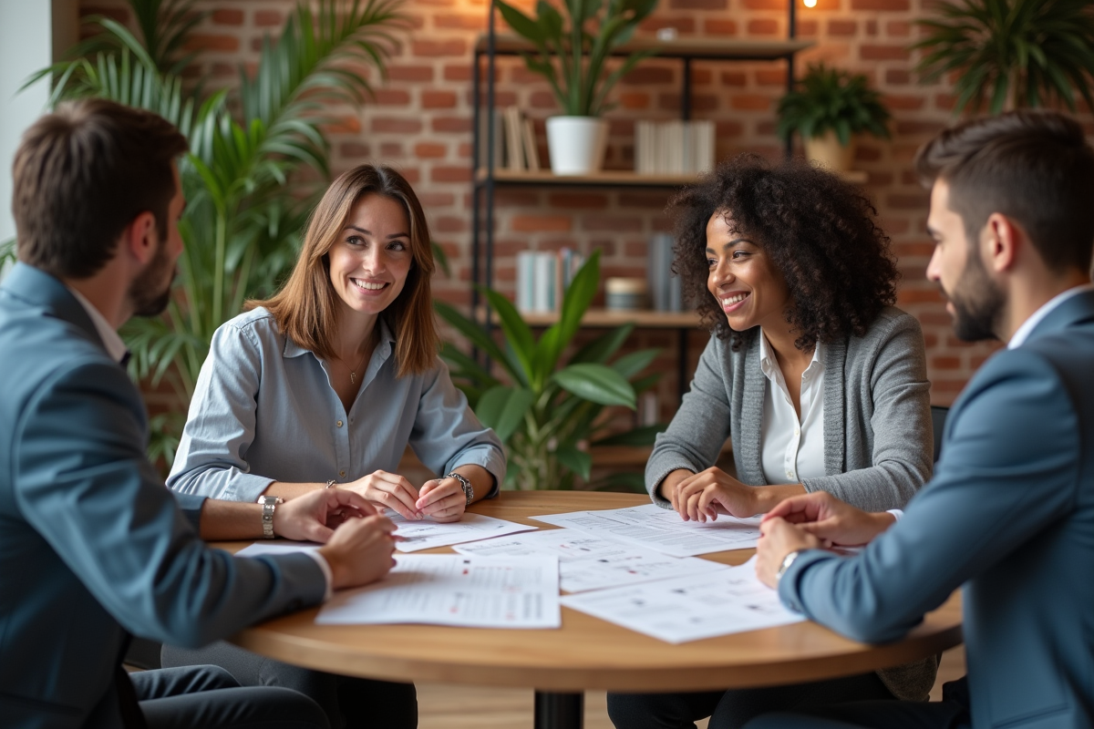 Groupe de collègues discutant autour d