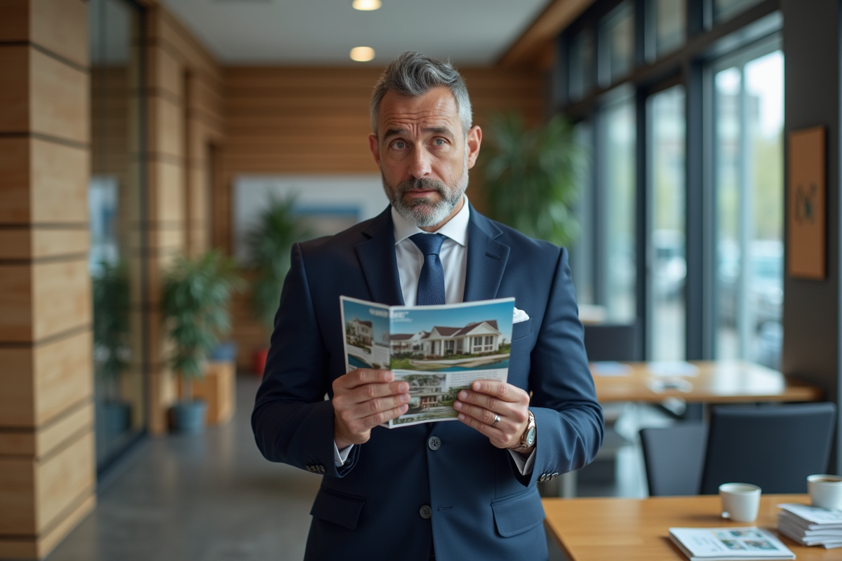 Homme d'affaires perplexe dans une agence immobiliere