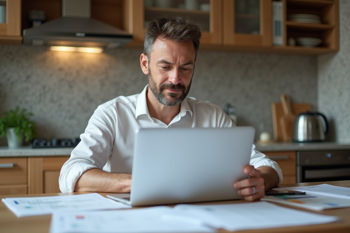Homme d'âge moyen examinant ses factures à la maison