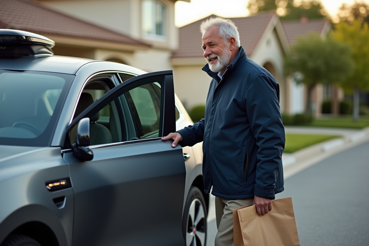 Homme âgé sortant d