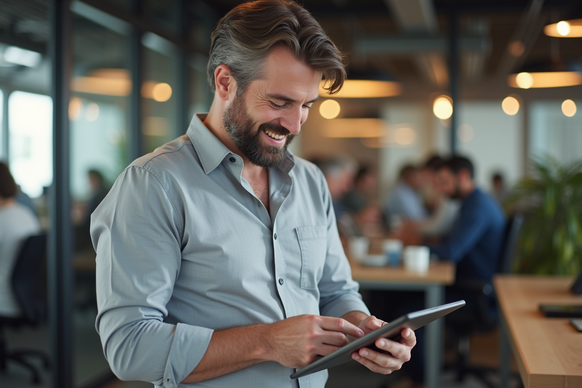 Homme d affaires vérifiant documents dans espace coworking