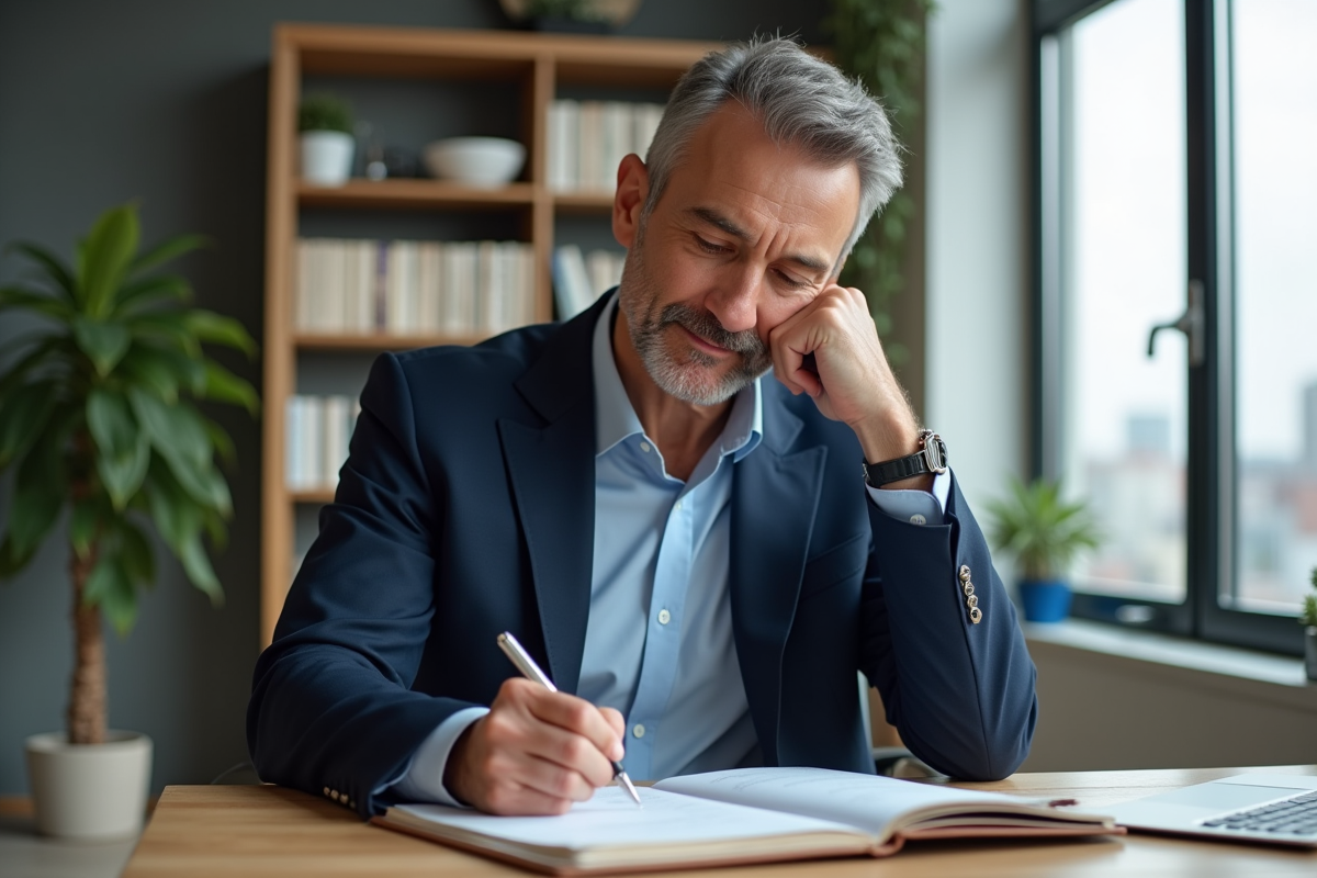 Homme en costume dans un bureau moderne en ville
