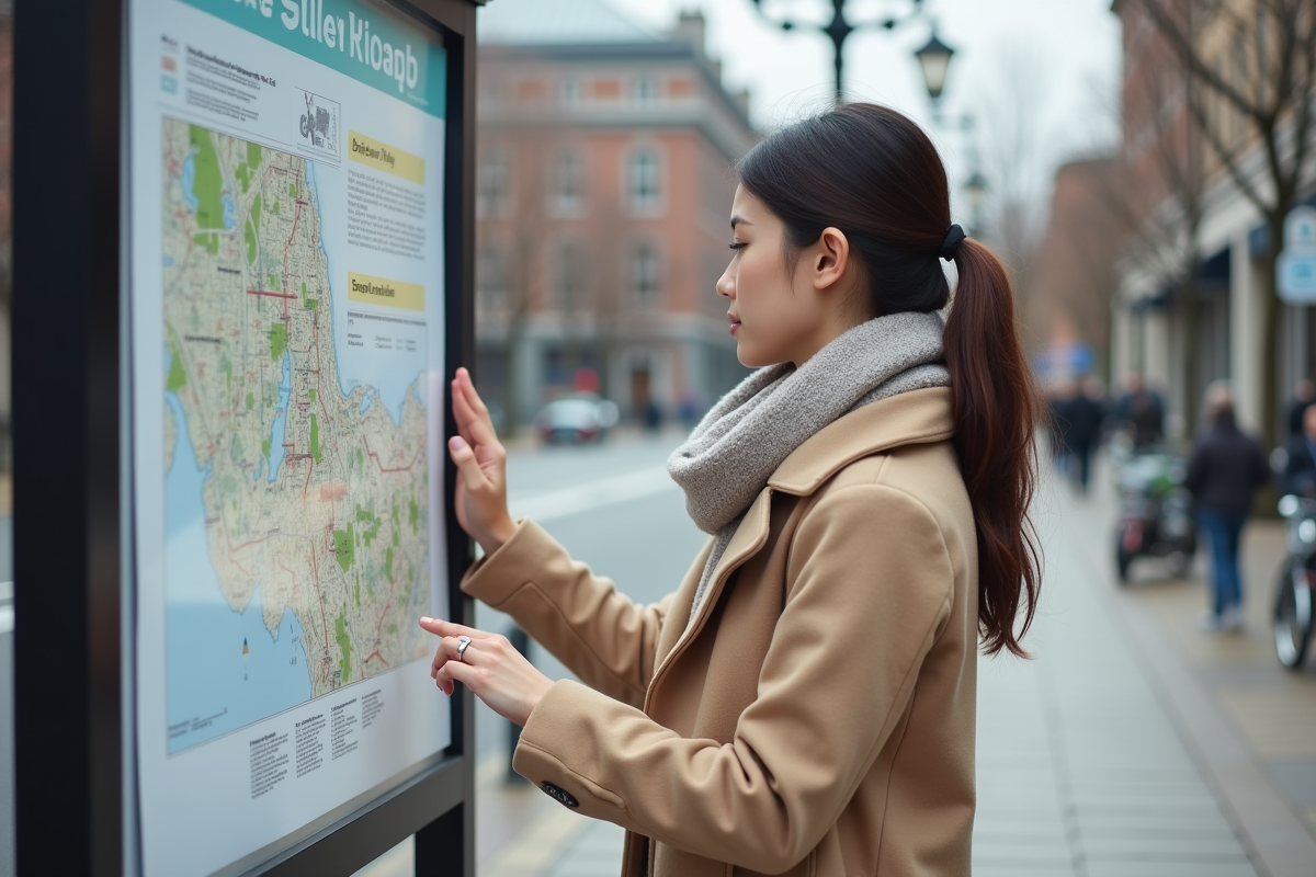 Jeune femme lit une carte d