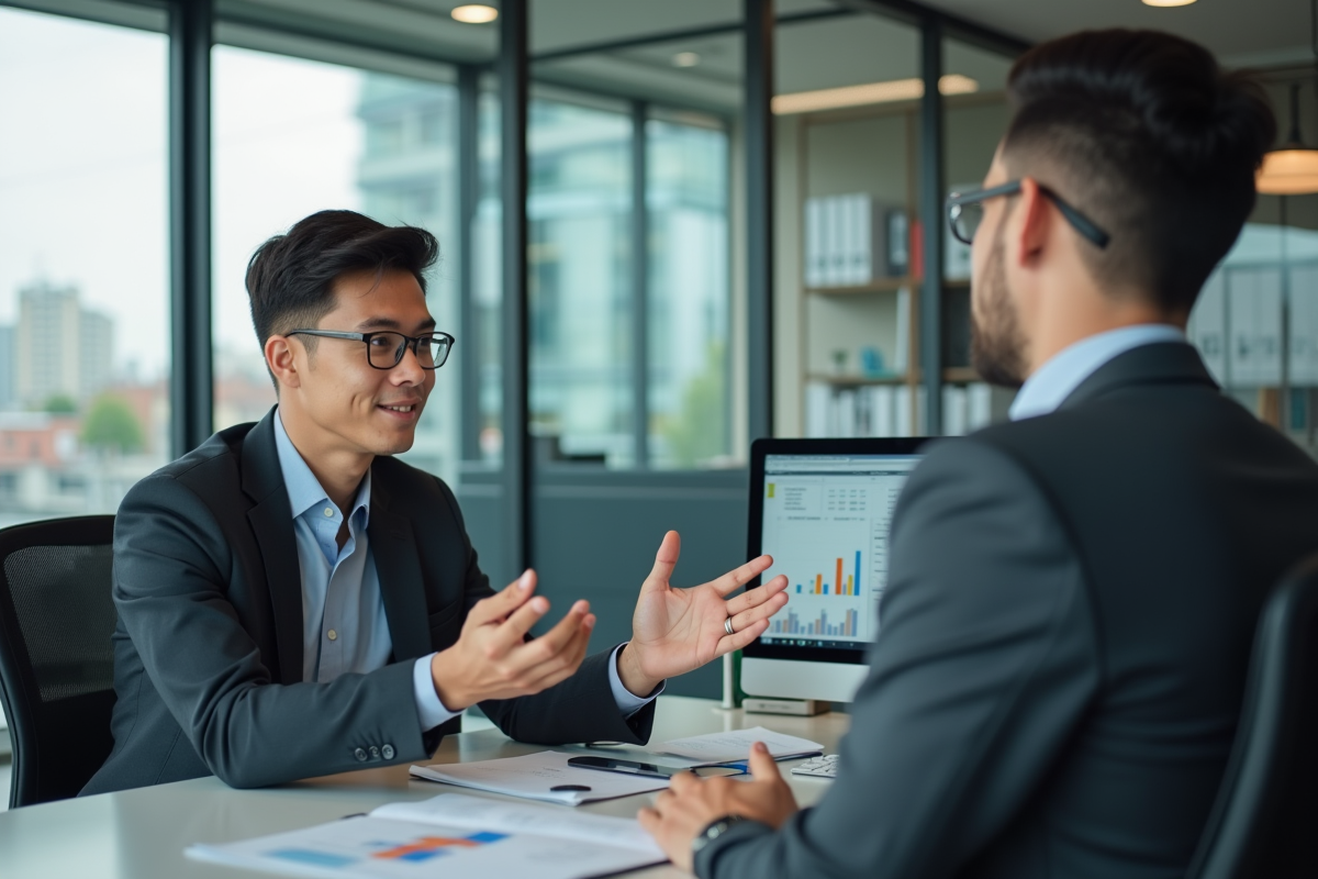 Jeune homme en discussion avec conseiller financier