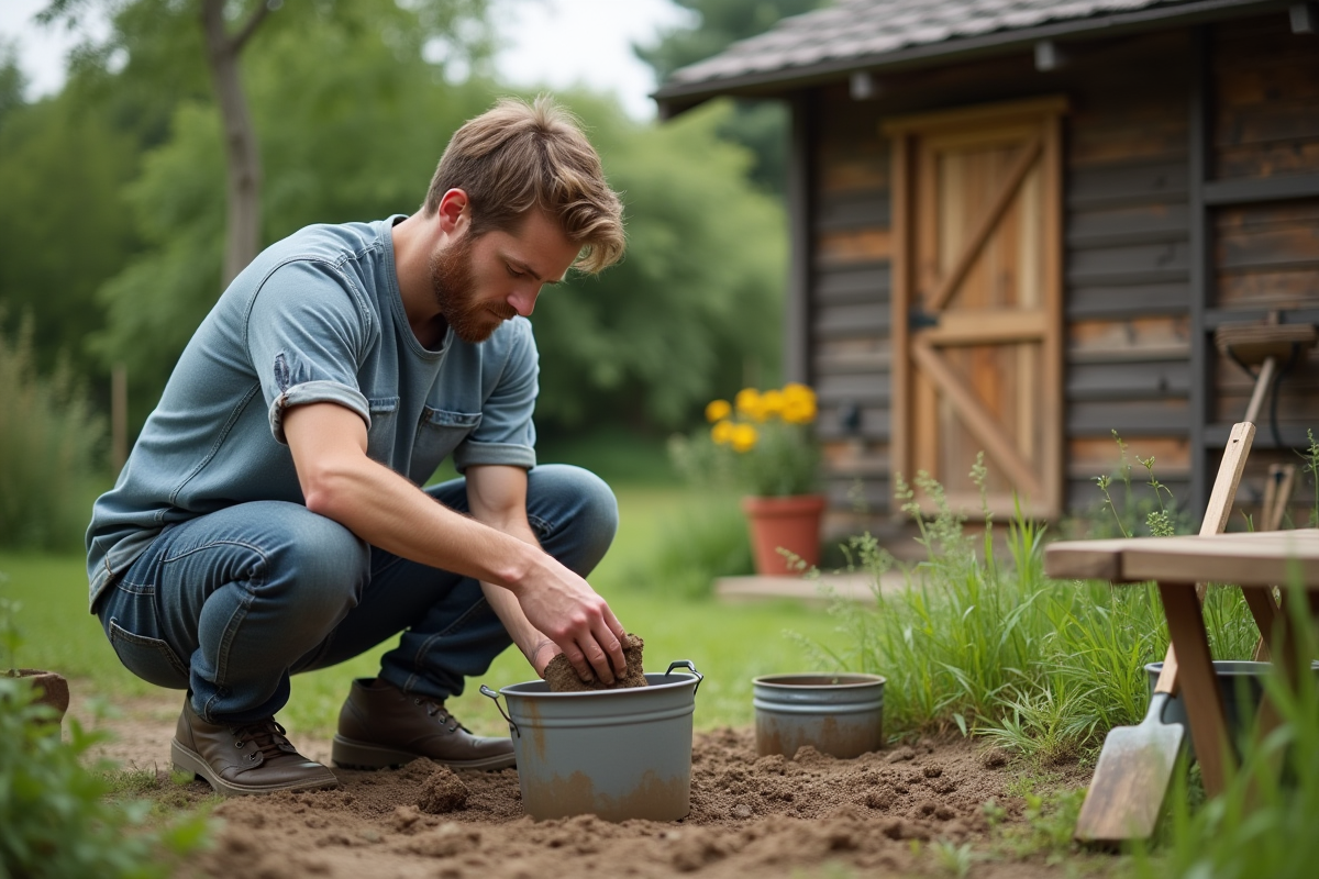 Jeune homme mélangeant de l