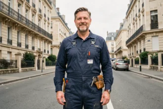 Plombier professionnel devant des immeubles typiques d'une banlieue parisienne représentant les meilleurs plombiers à Vitry-sur-Seine