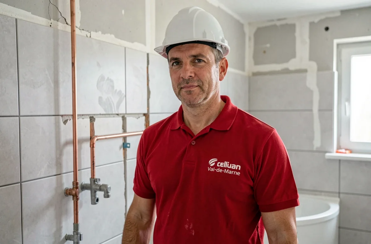 Plombier de MTP 94 dans une salle de bain en cours de rénovation dans le Val-de-Marne
