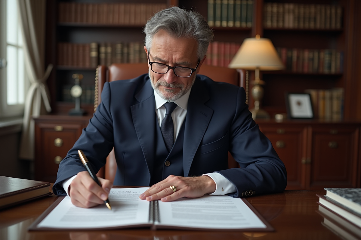 Notaire en costume dans son bureau professionnel