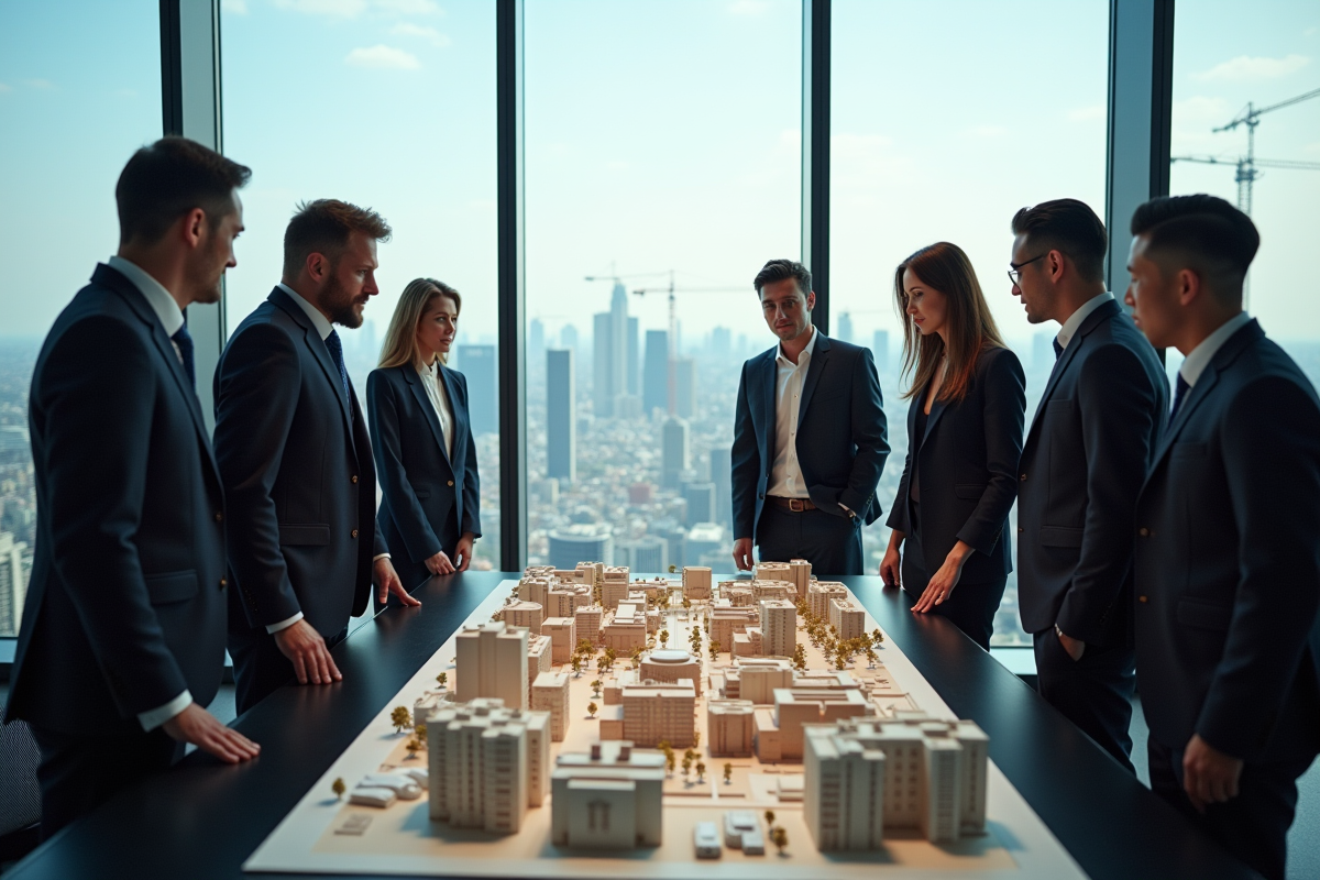 Professionnels discutant autour d